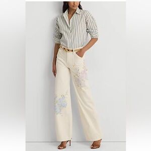 Lauren Ralph Lauren Cream Floral Wide Leg Jeans
